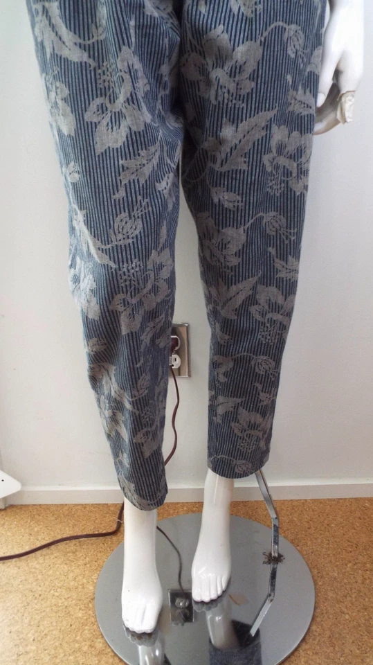 Vintage 1980s KENZO Cotton Harem Pants Set 38 Wrap Front Striped Floral Blue - Image 2 of 4