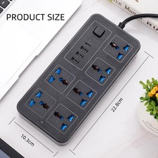 Universal Power Strip with UK Plug Power Strip with 6 AC Outlets and 4 USB port