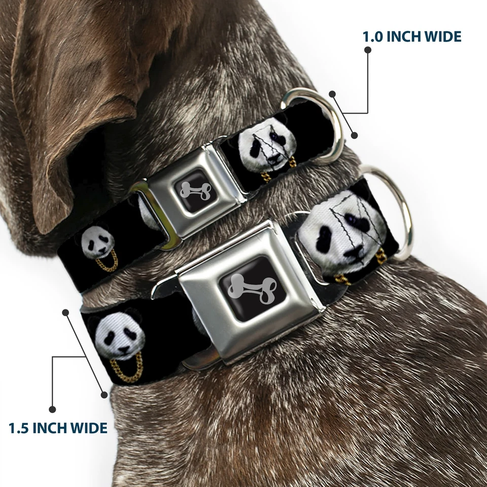 Collar de perro hueso panda con cadena dorada negro grande 15-24" Foto 2 de 4