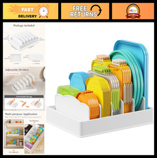 Large Kitchen Cabinet Organizer for Food Container Lids, 6 Adjustable Dividers,