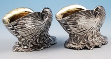 PAIR OF MUSEUM QUALITY LARGE NAUTILUS SHELL STERLING SALT CELLARS LONDON 1835/40