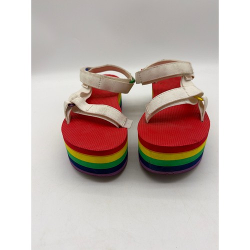 TEVA FLATFORM UNIVERSAL RAINBOW PRIDE PLATFORM SANDALS, WOMEN US 9.