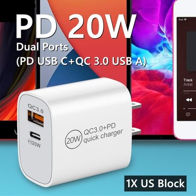 For iPhone 17 16 15 14 12 11 iPad 20W USB C Fast Charger Block QC Power Adapter