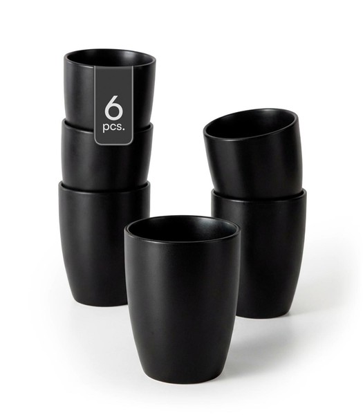 Kaffeetasse 6Er Set Kaffeebecher Tasse Ohne Henkel Steingut Schwarz Matt 340 Ml-image