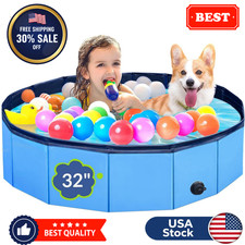 Foldable Dog Pool Non Slip Pet Swimming Pool Hard Plastic Kiddie Bath 32in USA..