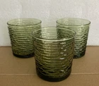 VINTAGE SORENO AVOCADO GREEN (3) 8 OZ “OLD FASHIONED TUMBLERS “ANCHOR HOCKING