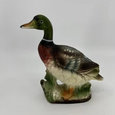 Vtg Ceramic Norleans Japan Brown Green Mallard Duck Figurine Statue Cabin Lodge