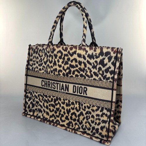 Auténtico bolso de mano de lona Dior Book de gran tamaño leopardo leopardo pa... - Imagen 2 de 13