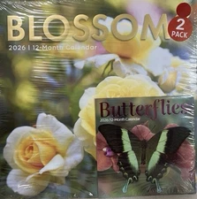 Blossoms & Butterflies 2026 Wall Calendar 2-Pack 12 Months & Mini See Desc