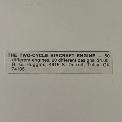 R. G. Huggins Two-Cycle Aircraft Tulsa OK 1979 Sport Aviation Clipping SAH5-S52