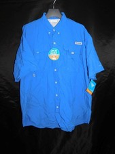 Columbia L NWT Blue PFG Fishing Shirt Omni Shade UPF 50 Vented Button Down Mens