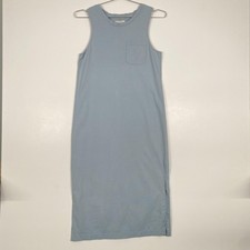 Pact Tank Dress Womens Small Blue Organic Cotton Jersey Pocket Side Slit Midi