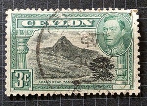 Ceylon 1938-49 King George VI 3c Green Used Stamp - Adam’s Peak - SG 387