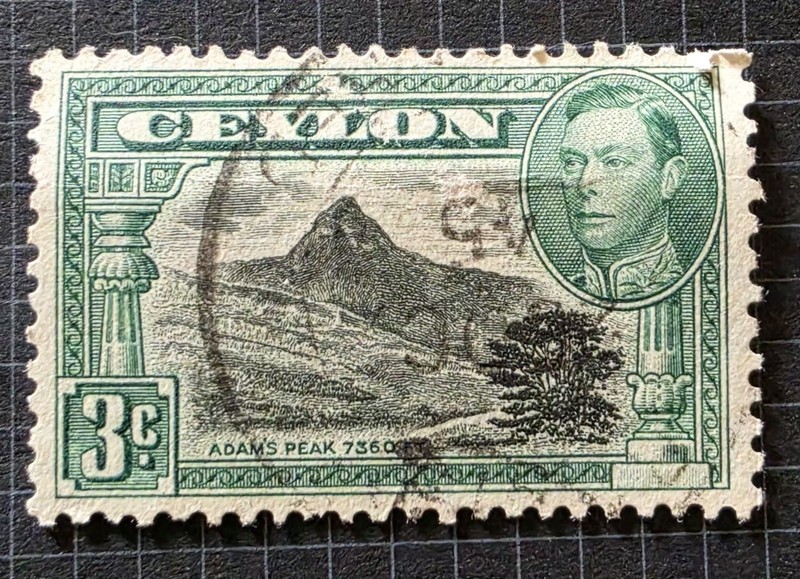 Ceylon 1938-49 King George VI 3c Green Used Stamp - Adam’s Peak - SG 387