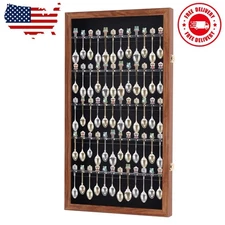 60 Souvenir Spoon Tea Spoon Display Case Rack Holder Wall Cabinet, UV Protectio