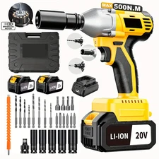 Cordless Impact Wrench Set 1/2" 1000Nm High Torque Brushless Drill Tool 2Battery