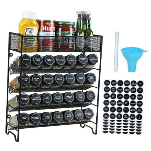 Spice Rack Organizer with 28 Jars Labels and Chalk Marker