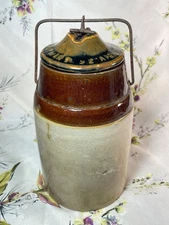 Primitive Antique 1892 Weir NO.2 1qt Stoneware Bailed Food Swingtop Bale Jar