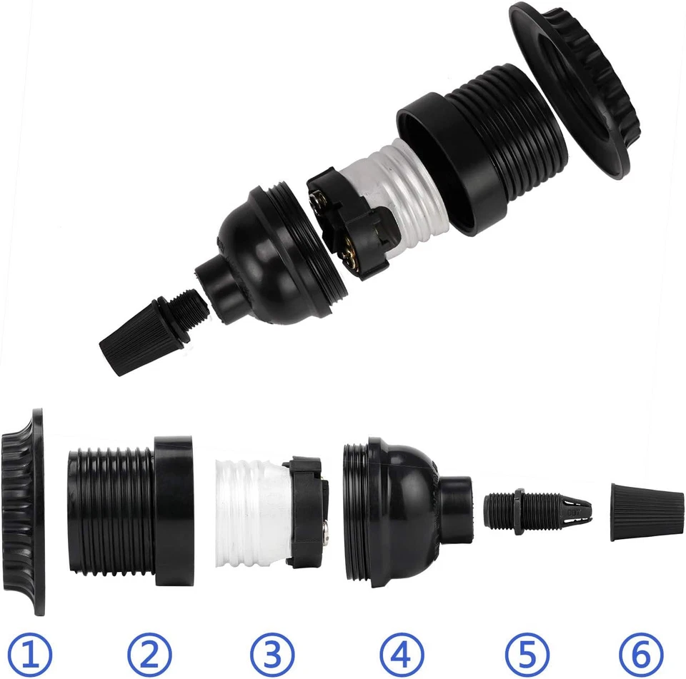 Enchufes de luz negros E26/E27, soporte de lámpara Edison retro con tornillo medio E26, 20 Foto 3 de 4