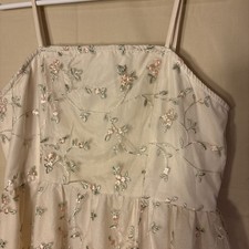 Shein Floral Embroidered Overlay Dress, Size L (8-10), Ivory with Pink/Green,