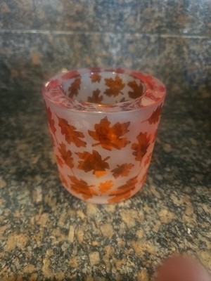 Party Lite Candle Votive With Autumn Leaves 3.5'' Tall 3'' Wide