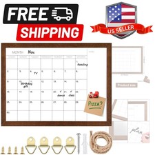 Dry Erase Monthly Calendar Board, Solid Wood Frame Magnetic Whiteboard for Wa...
