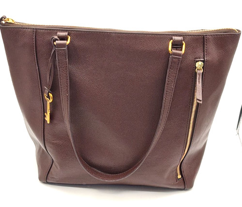Fossil Tara Leather Shopper Tote Shoulder Bag Purse Handbag Cognac Brown w/Key