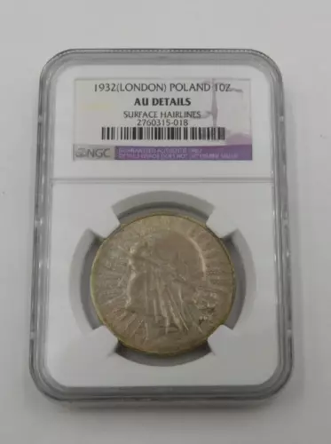 POLAND: 1932 10 Zlotych NGC AU DETAILS   #1 COIN DESIGN OF EARLY 20th CENTURY (7