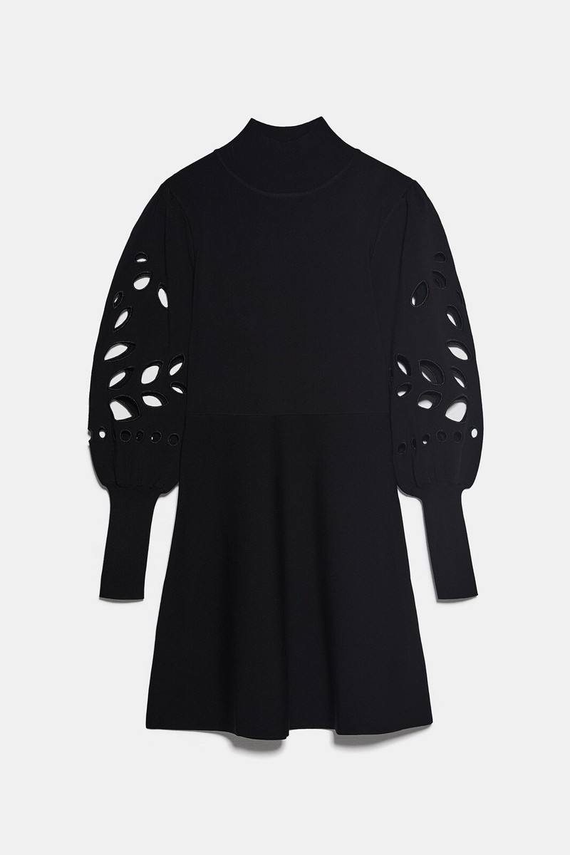 Zara Women Knit Dress With Opening Sleeves Black | eBay
