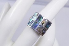 Vintage 925 Sterling Silver Abalone Grid Ring Sz 7
