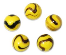 22mm "Bumblebee" Glass Marble Shooters Pack of 5 Yellow w Black/Brown Swirls