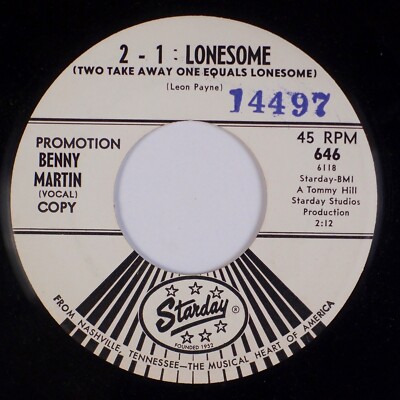 BENNY MARTIN: 2-1 Lonesome / Down in Shinery US STARDAY 646 Promo Country 45