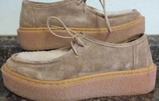 Women's 6.5 VTG Eric Michael Platform Shoes-Beige Sherling and Suede Leather