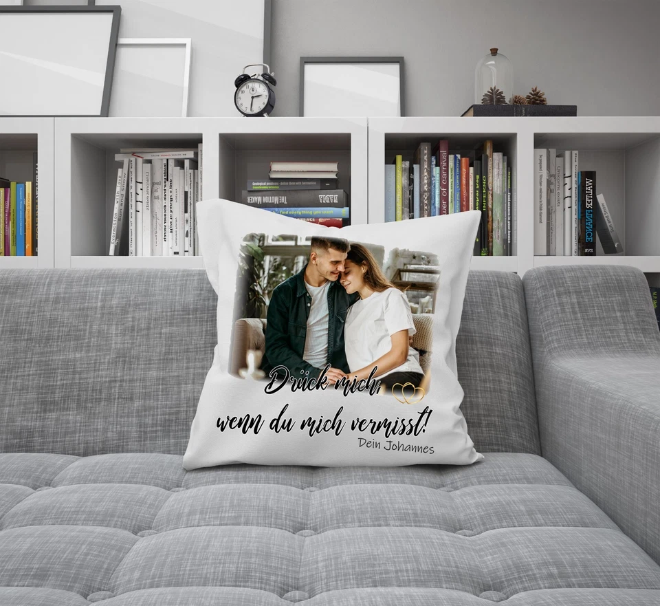 Drück mich, wenn du mich vermisst Kissen bedruckt, Valentinstag, Dekokissen Love - Bild 4 von 4