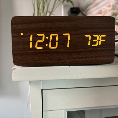 Wireless Charging Alarm Clock in by Bauhn Rich Wood Tone