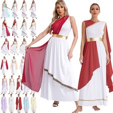 Women Grecian Toga Dress Costume Roman One Shoulder Chiffon Overlay Tunic Robes