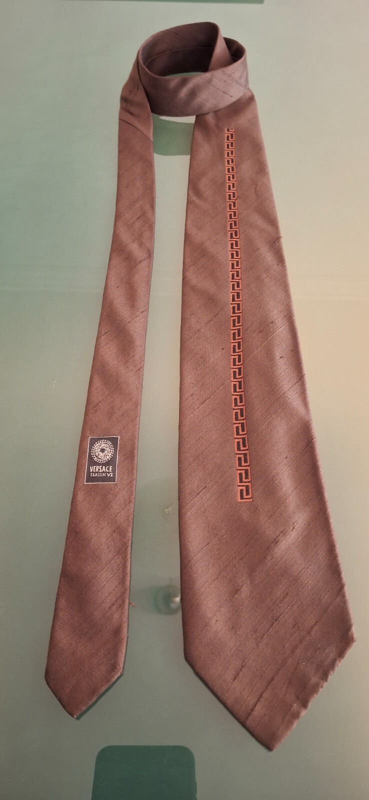 Versace tie brown with greca pattern - image 1