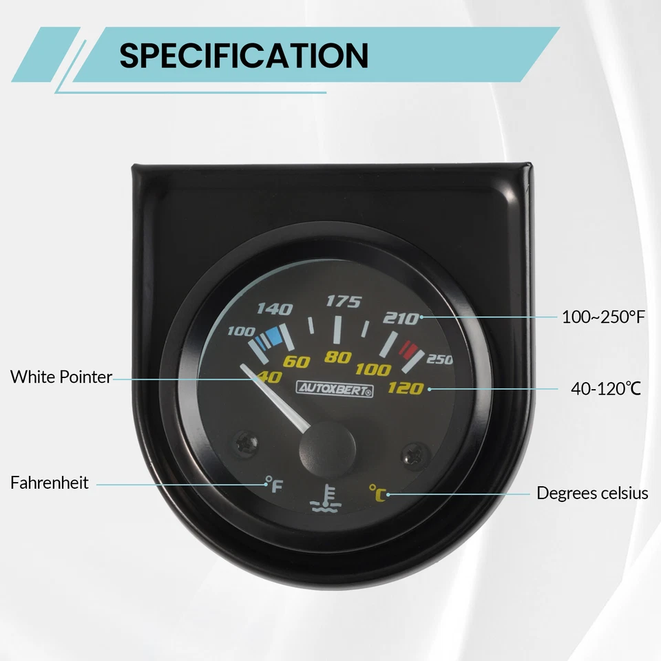52mm/2" Water Temperature Gauge Celsius Fahrenheit  Coolant Temp Meter Universal Foto 3 de 4