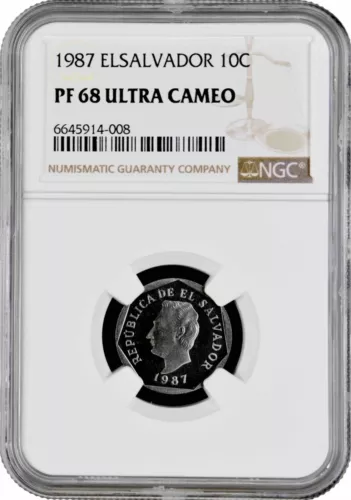 El Salvador 10 centavos 1987, NGC PF68 UC, "Republic (1919 - 2001)" Top Pop 1/0