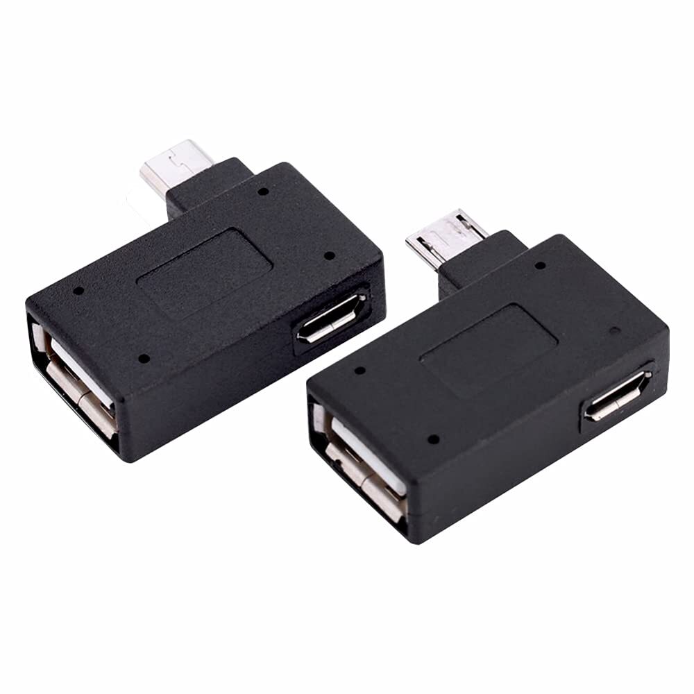 2-in-1 Powered Micro USB OTG Adapter 90 Degree Right Angled with Micro USB Po...