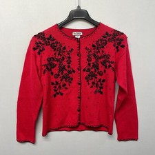 NWT Tiara International Embroidered Cardigan Sweater PS Petite Small Red M278 26