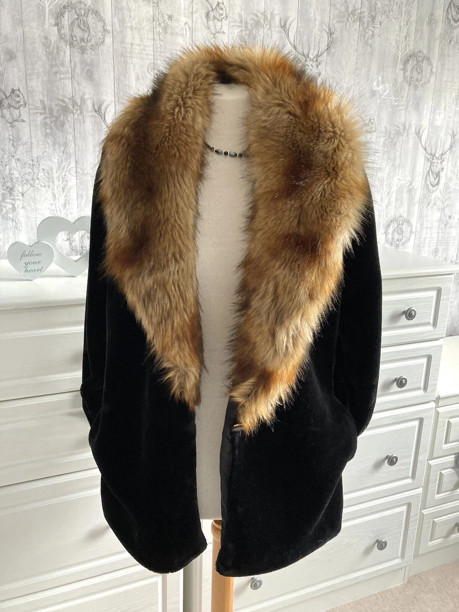 AIDA ZAK London Size 8 Black Velvet Coat Women s Tan Ombr Faux