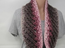 Handcrafted Knitted Cowl Rose/Gray Textured 100% Merino Wool Female Adult