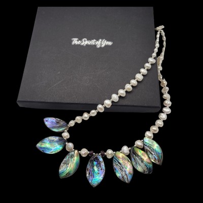 Kultivierte Süßwasserperle und Abalone handgefertigte Halskette, Sterlingsilber