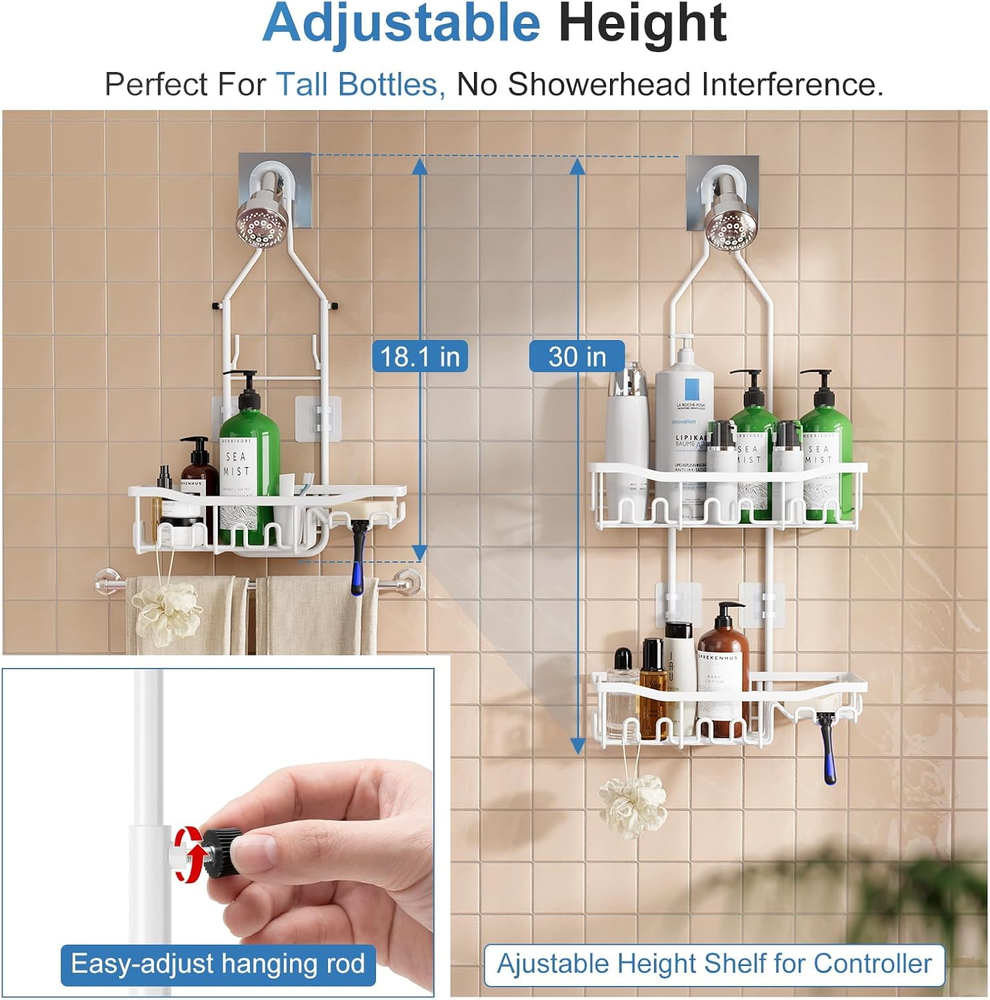 Shower Caddy, Upgraded Extended Length Shower Caddy over Showerhead No Blocking
