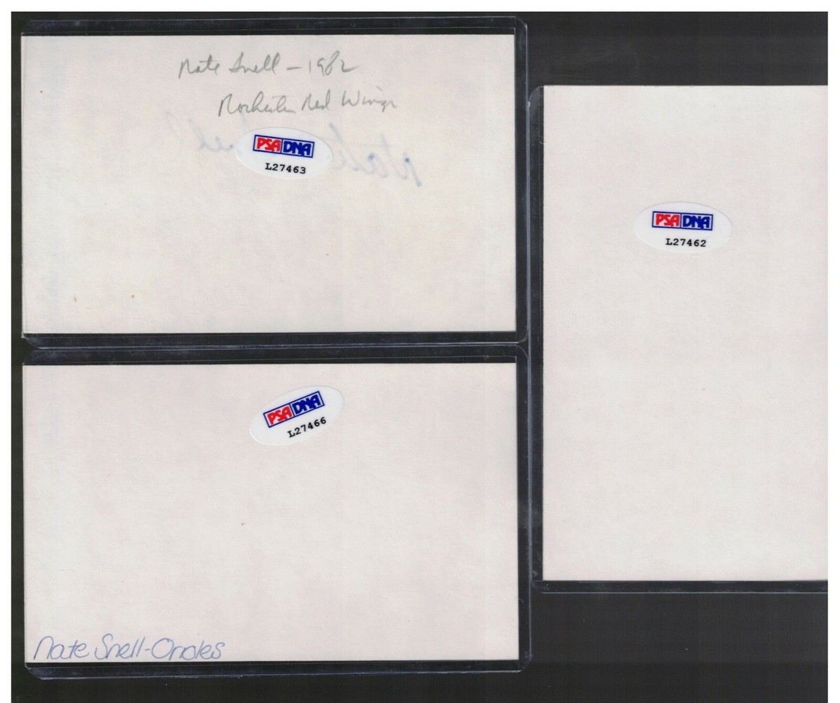 3) NATE SNELL INDEX CARD SIGNED 1984-87 ORIOLES TIGERS PSA/DNA