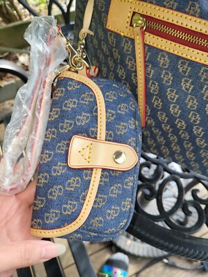 【入手困難】 DOONEY&BOURKE Y2K デニム 本革 イタリア製 総柄 Authentic DOONEY & BOURKE Large Denim Tote Handbag with wristlet