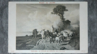 Antique c1907 Postcard Constant Troyon Le Retour Du Marche Musée du Louvre