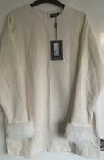 NEW PRETTY LITTLE THING cream cord faux fur cuff oversized dress size 10