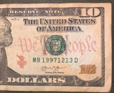 Birthday Bill Anniversary note $10 MB 1997 12 13 D December 13th 1997